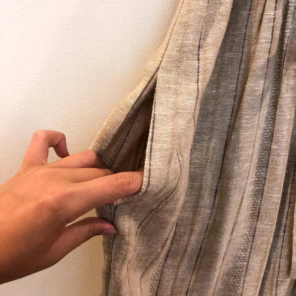 DREW Linen-Blend Tie Front V Neck Striped Jumpsuit - Picture 6 of 14